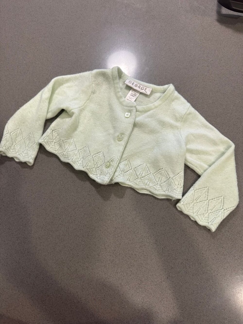 George Baby Girl Cardigan Sweater 6-9M Mint Green Button Front Pointelle